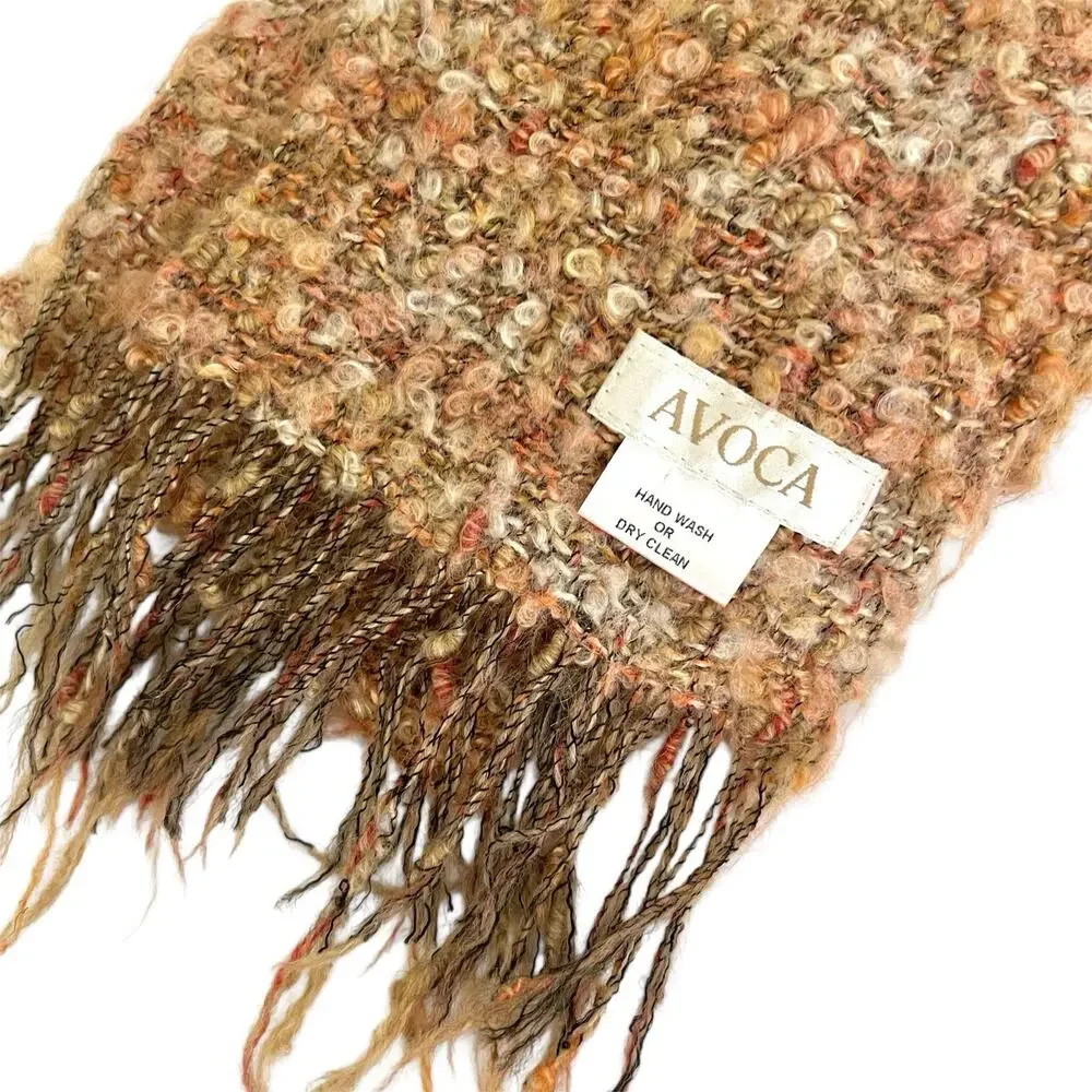 Avoca Ireland Boucle Knit Fringe Scarf Apricot Textured Irish Woven Neutral Wool